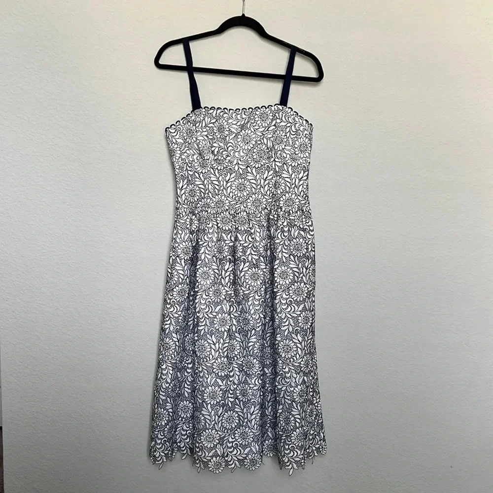 Draper James Navy Blue & White Floral Lace Midi Dress - Picture 2 of 7